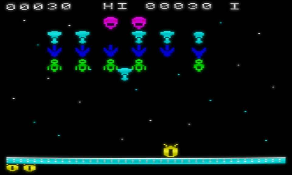 Scarab gameplay with colourful enemy formations above the player's solar barque
